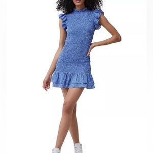 Blue and white Smocked Ruffled Dress